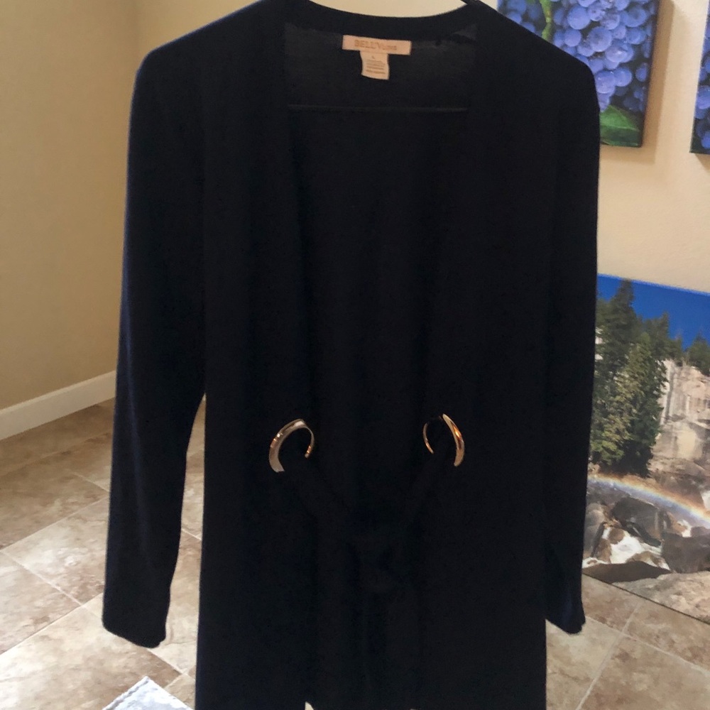 Navy Blue Self Tie Cardigan L